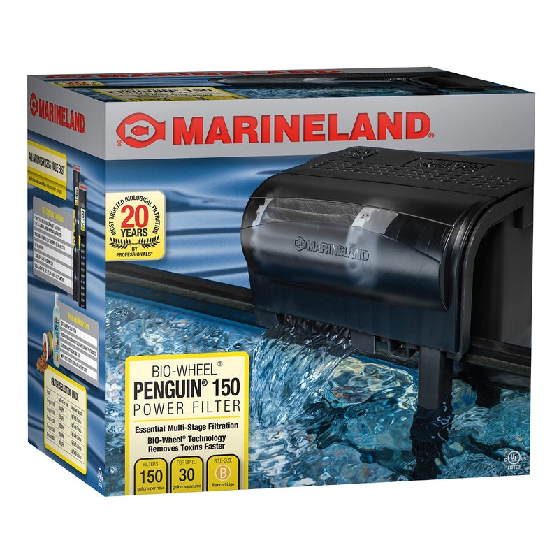 Marineland Penguin Bio-Wheel Power Filter 150 GPH, Multi-Stage Aquarium Filtration,black, 20 - 30 Gallon Aquarium, 150 GPH - Image 1